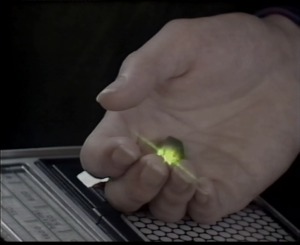 Bond's gemstone glows green