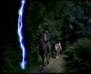 A bolt of lightening nearly hits the family