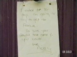 The note Nicky leaves behind - ten days she was there alone