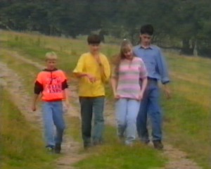 Gwyn, Emlyn, Nia and Iolo at the Griffith's farm