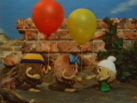 Pootle does not want any help blowing up his balloon