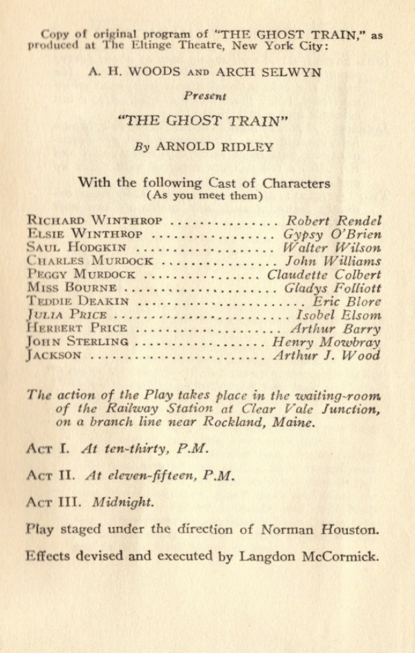 he Ghost Train by Arnold Ridley - different copy for the American market