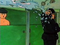 The policeman is soaked