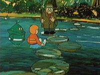 Skeets is pushed into the water