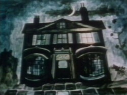 It is night time outside the little antique shop