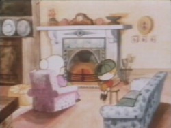 Sam and Aunt Mill are together in the front room