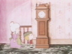 ASam returns to the outside of the clock just as Aunt Mill arrives