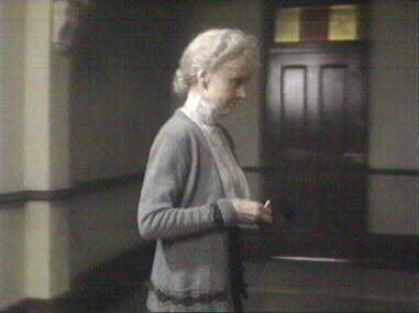 Mrs Bartholomew comes down to wind the clock up