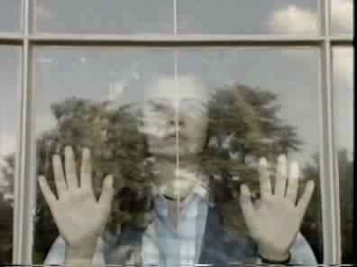 Minty fascinated with the view of the moondial from the main window n the large house